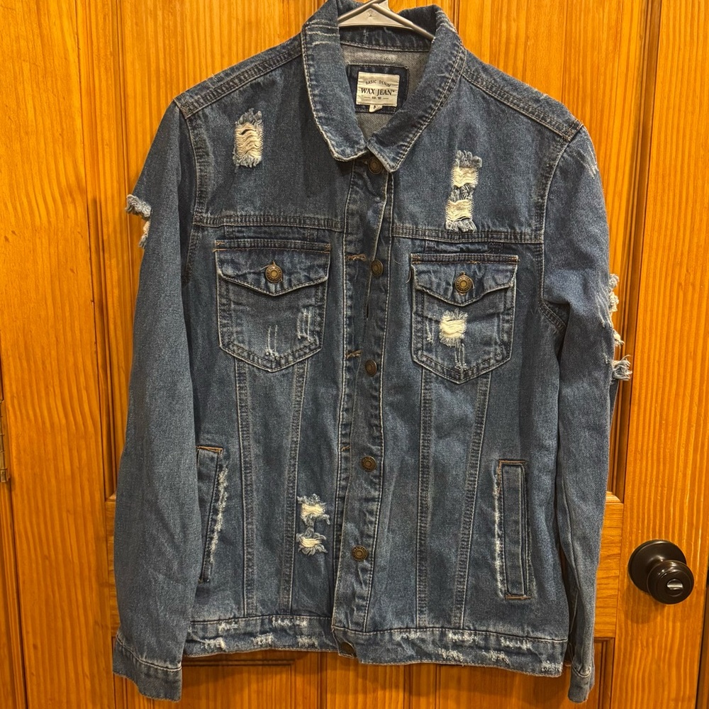 Wax Jean Denim Jacket Women's Light Wash Distressed, Medium